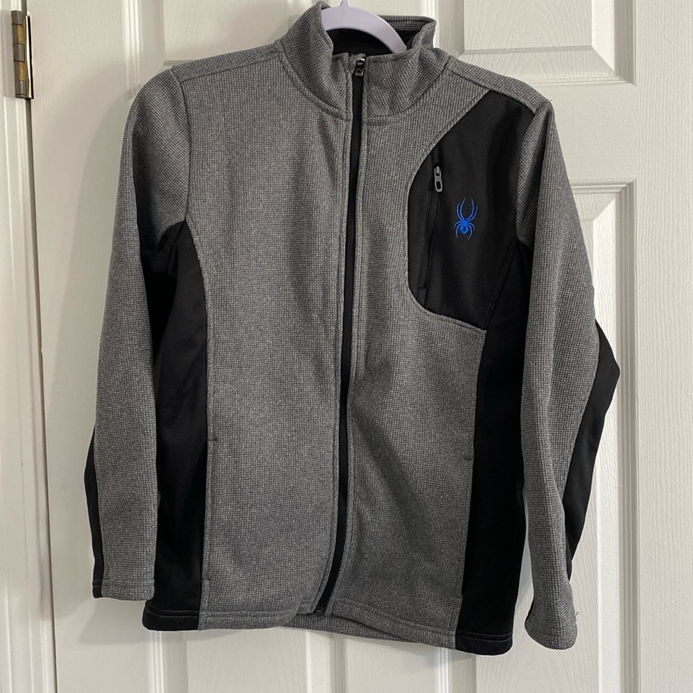 Spyder Zip-up Jacket - Boy’s Large 14/16 Grey Black with Blue Accents